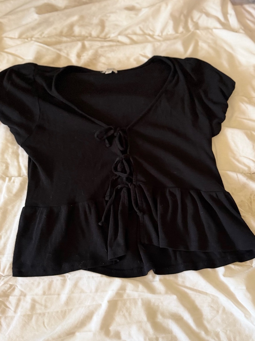 Classic Black Tie-Front Peplum Top - Women